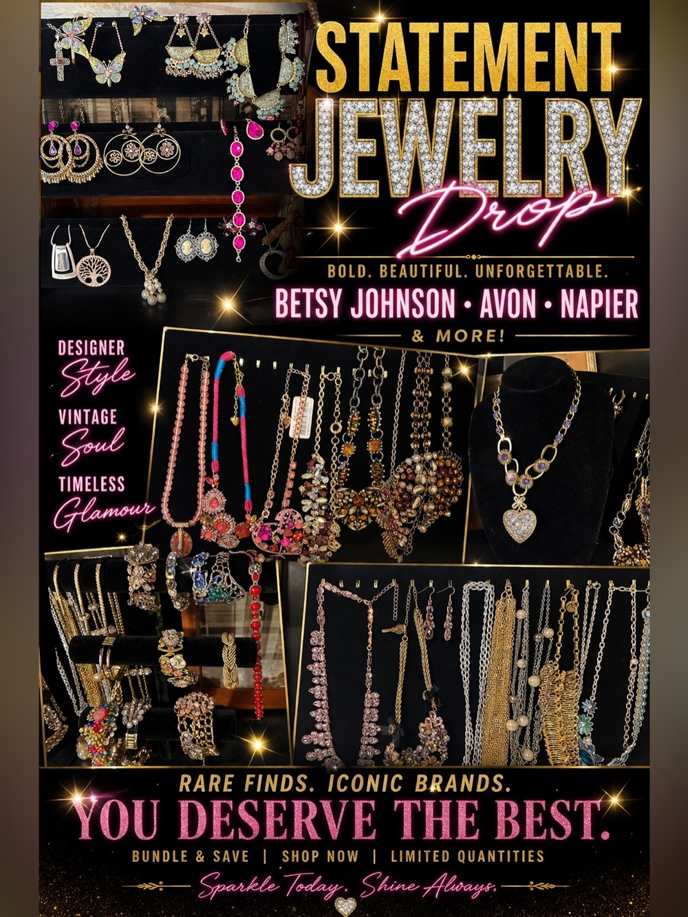 Betsey Johnson multicolor statement necklace and earring collection
